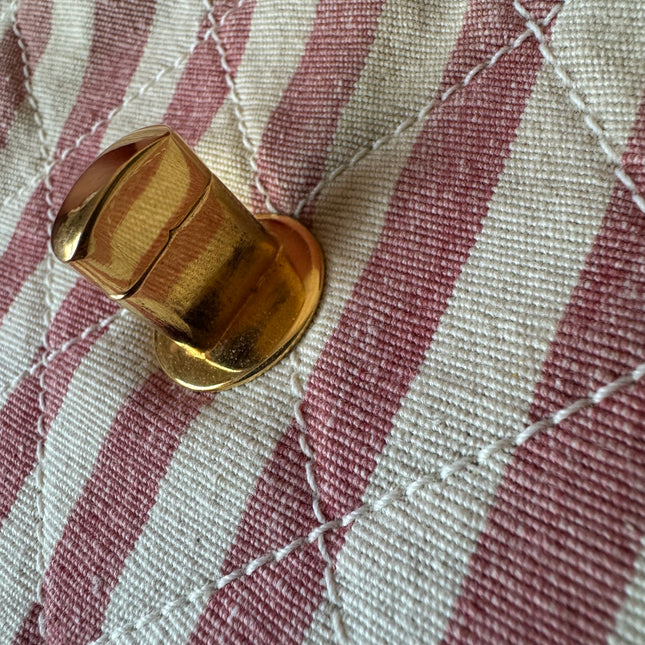 Chanel Vintage XXL Maxi Pink Striped Travel Flap Bag Canvas Gold Hardware