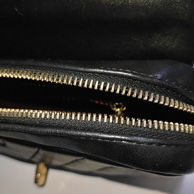 Chanel Small Bicolor Chevron Lambskin Single Flap Bag Black and Gold, 2014-15