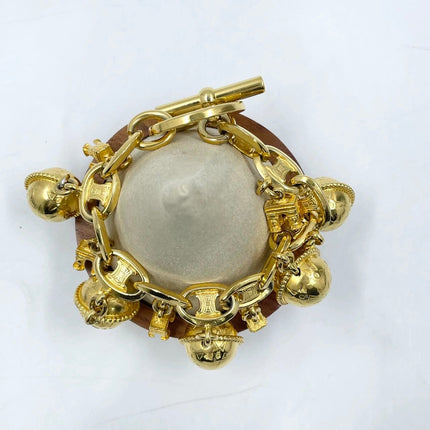 Celine 1990s Gold-tone Triomphe Planet Link Charm Bracelet