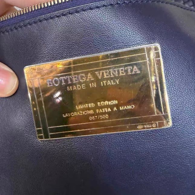 Bottega Veneta Cabat MM Intreccio Leather Tote Bag Navy 40cm