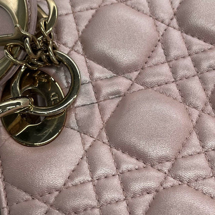 Lady Dior Medium Handbag Pearlescent Pink Cannage Leather Gold Hardware