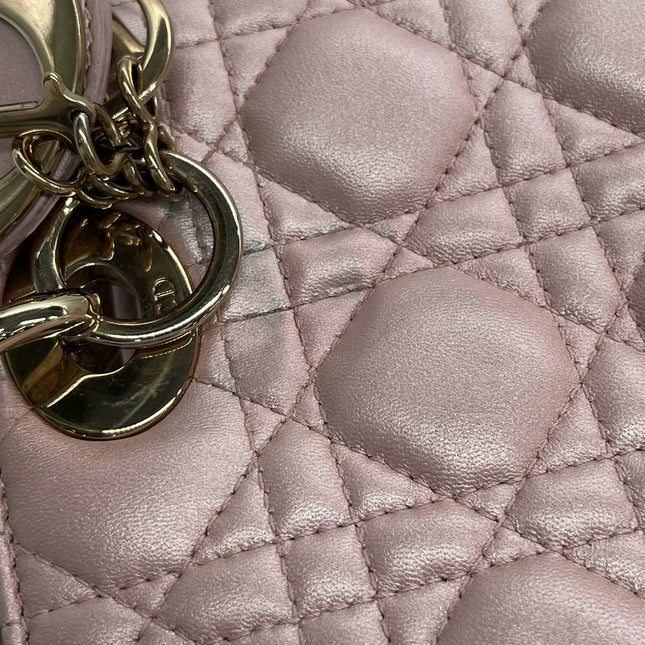 Lady Dior Medium Handbag Pearlescent Pink Cannage Leather Gold Hardware