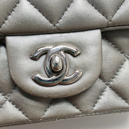 Chanel Classic Flap Mini Square Silver Lambskin Leather