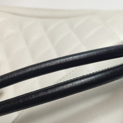 Chanel Cambon Clutch White Leather Snake Skin CC Logo Black Strap