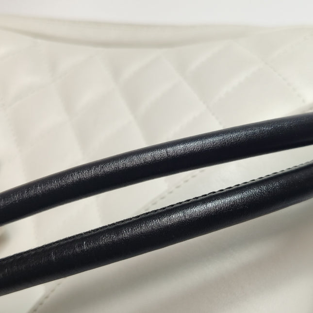 Chanel Cambon Clutch White Leather Snake Skin CC Logo Black Strap