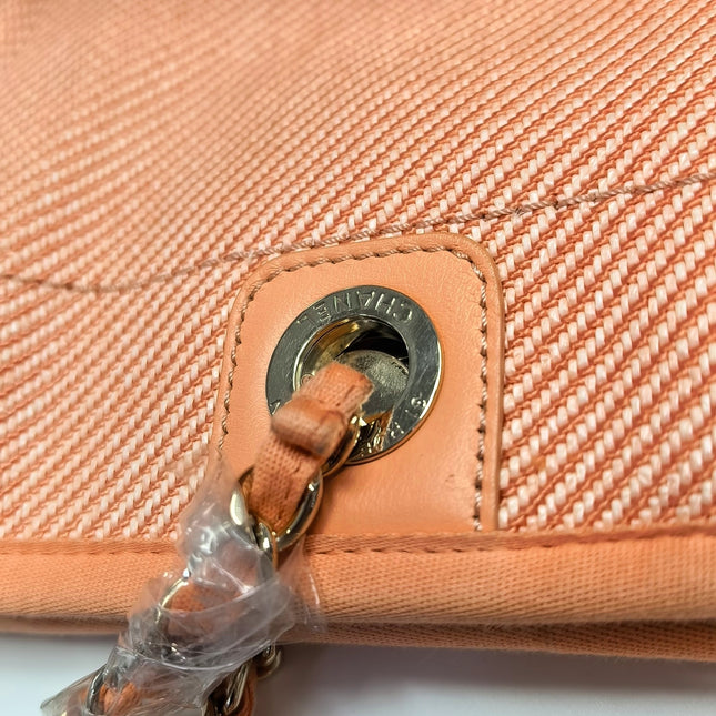 Chanel Deauville Tote coral Pink Cloth Leather Chain Strap Small 34cm