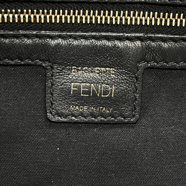 Sold Fendi Baguette Black Leather 3D FF Motif Crossbody bag Medium