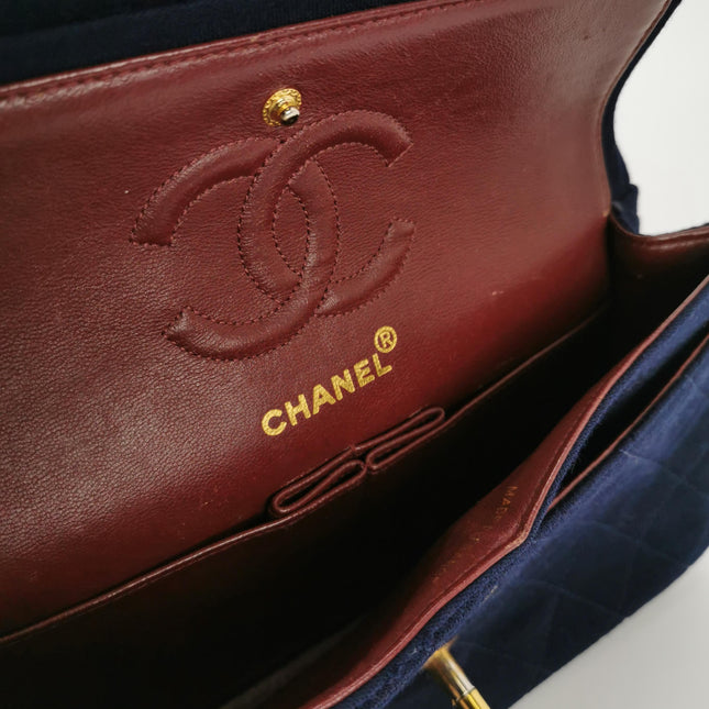 Chanel Classic Flap Small Vintage Navy Fabric 24k Gold Hardware Linked Chain Strap