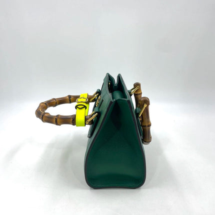 Gucci Diana Mini Green Leather Bag Bamboo Handle with Strap