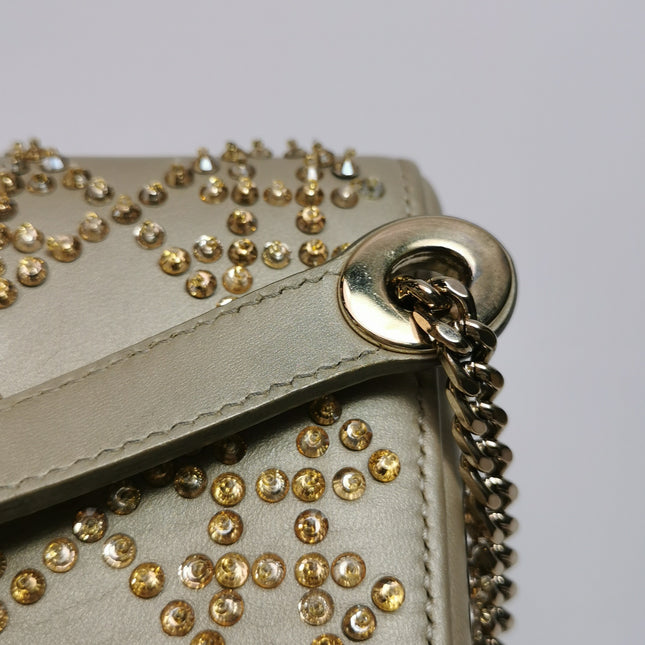 Lady Dior Mini Gold Calfskin Leather with Crystals Gold Hardware 2020