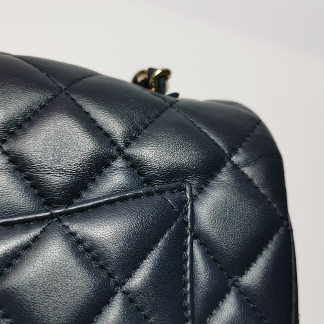 Chanel Classic Flap Mini Rectangular Navy Lambskin Leather Gold Hardware, 2020
