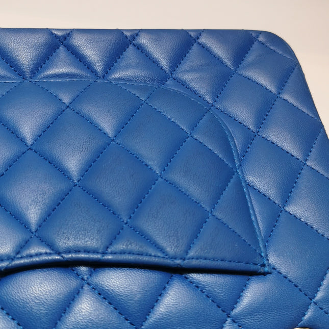 Chanel Timeless Classic Flap Medium Blue Lambskin Leather Silver Hardware