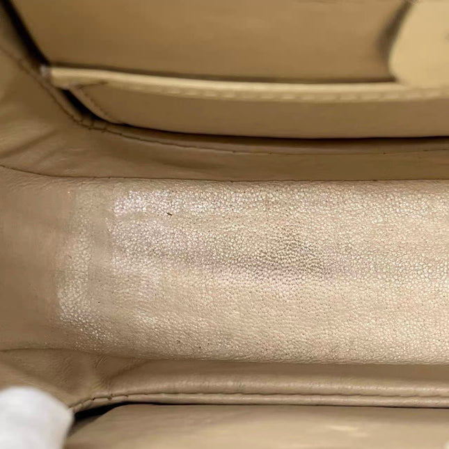 Gucci Bamboo 1947 Vintage Small White Box Leather Top Handle and Leather Strap Bag