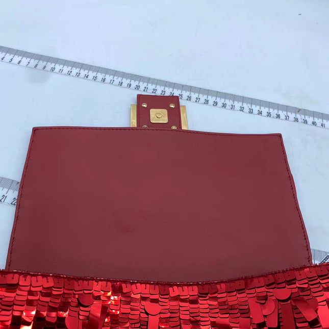 Fendi Baguette Medium Red Glitter Sequins Shoulder Bag
