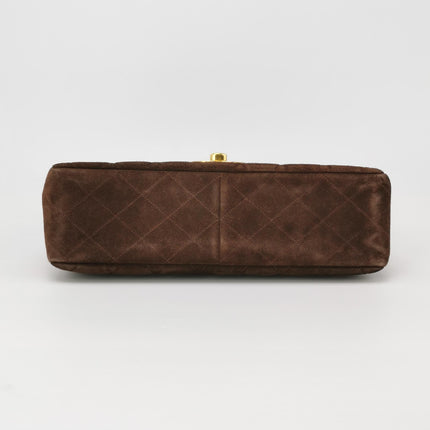 Chanel Classic Flap Maxi Chocolate Brown Suede Leather Giant Gold CC Logo