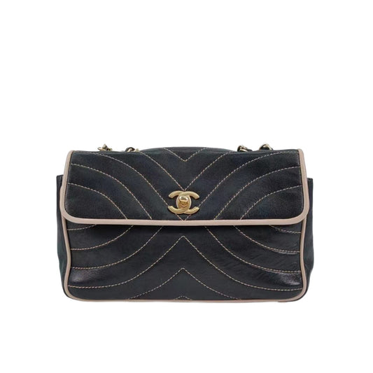 Chanel Chevron Flap Bag in Quilted Lambskin Leather with Gold tone Hardware-Luxbags