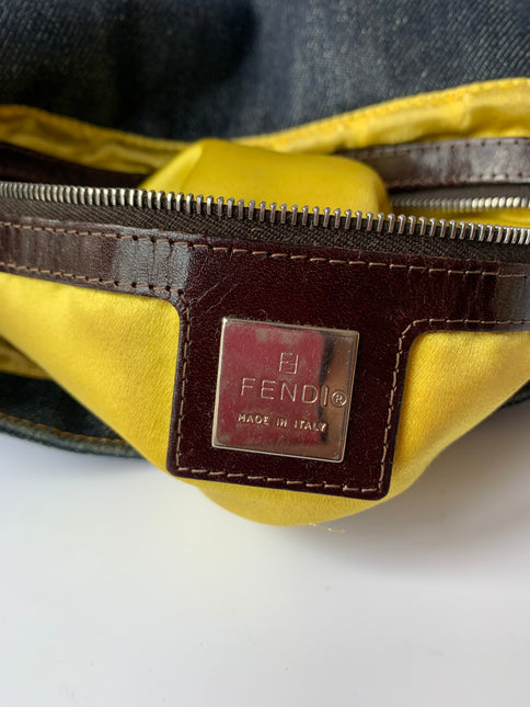 Sold FENDI Baguette Blue Denim with beaded Flower Embroidery