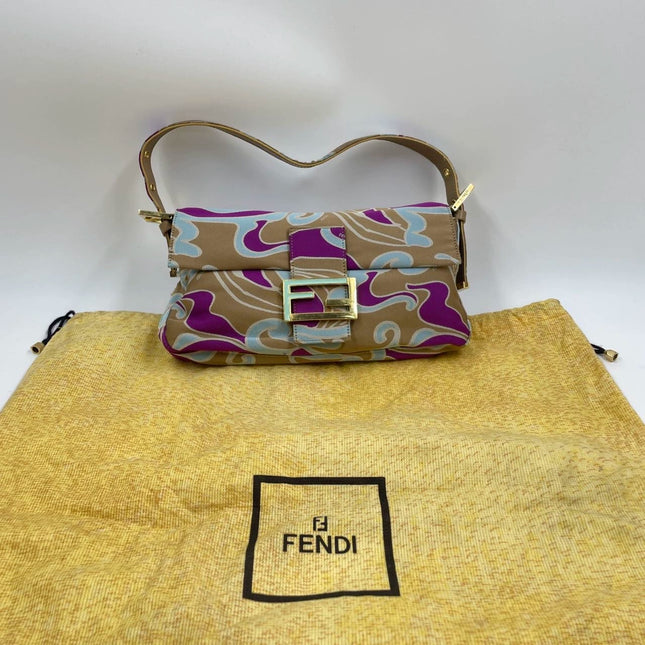 Sold FENDI Baguette Multicolor Purple Fabric with Psychedelic prints