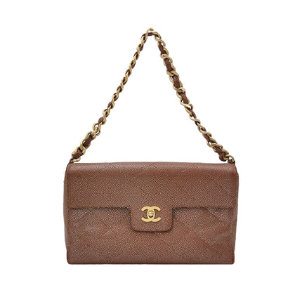 Chanel Vintage Medium Iridescent Brown Caviar Leather Shoulder Bag Gold Hardware