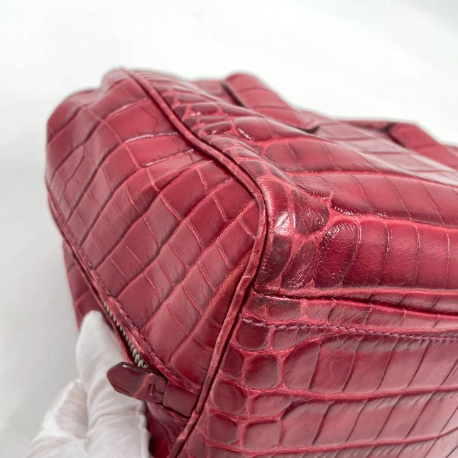 Prada Inside Bag Red Crocodile Leather Pink Lambskin Leather Interior Medium