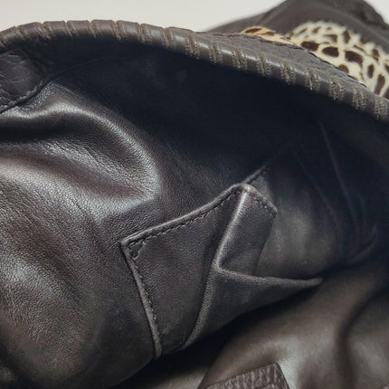 Gucci Jackie Vintage Large Leopard Print Pony-style Calfskin Brown Leather Shoulder Bag