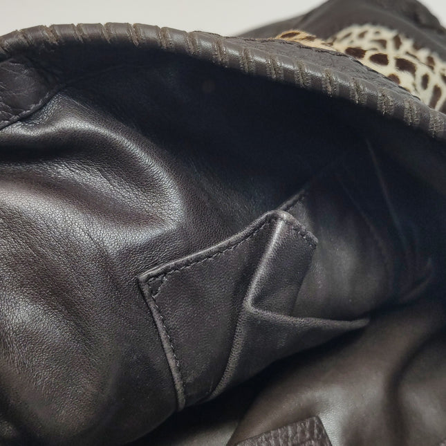 Gucci Jackie Vintage Large Leopard Print Pony-style Calfskin Brown Leather Shoulder Bag