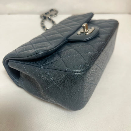 Chanel Classic Flap Rectangular Mini Navy Caviar Leather Silver Hardware 2015-16