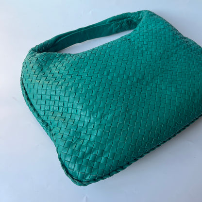 Bottega Veneta Veneta Hobo Teal Green 45cm Lambskin Leather