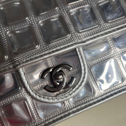 Sold Chanel Ice Cube Chocolate Bar Classic Flap Metallic Silver PVC with Leather