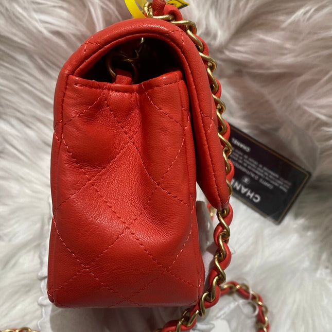 Chanel Classic Flap Mini 2019 Red Lambskin Leather Gold Hardware
