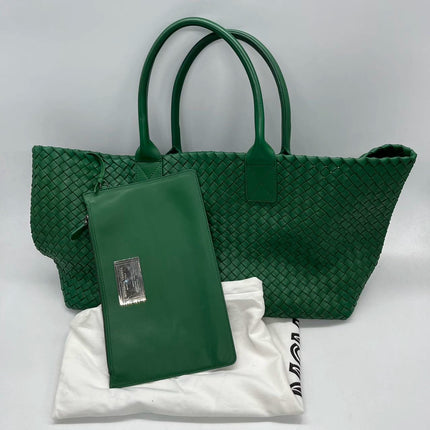 Sold Bottega Veneta Cabat Large Intreccio Leather Tote Bag Dark Green with Pouch 40cm