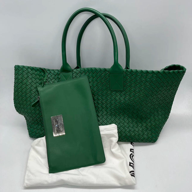 Sold Bottega Veneta Cabat Large Intreccio Leather Tote Bag Dark Green with Pouch 40cm