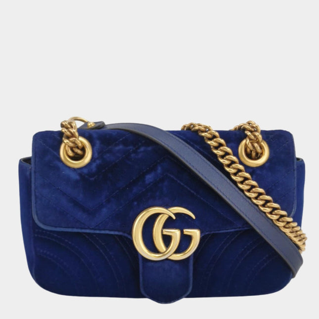 Gucci Marmont Mini Flap Navy Velvet Handbag-Luxbags