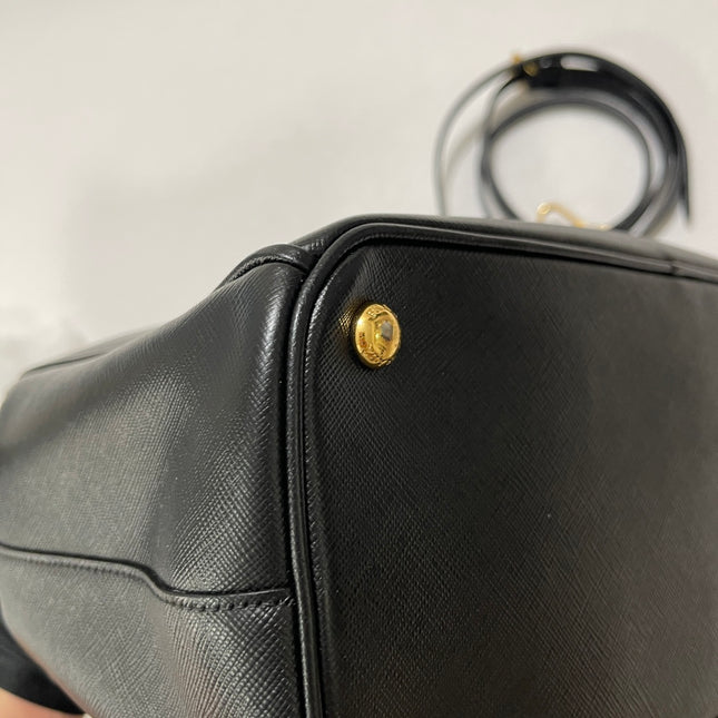 Prada Galleria Saffiano Leather Small Black Handbag with Strap