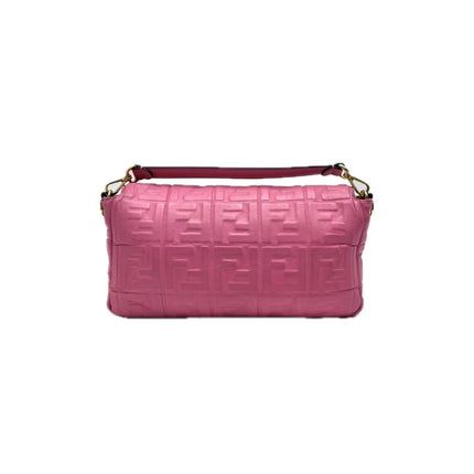 Fendi Baguette Large Pink Leather 3D FF Motif Crossbody Bag