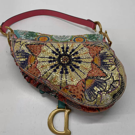 Dior In Lights Saddle Medium Multicolor Beads and Calfskin Leather Shoulder Bag