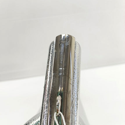 Fendi First Small Silver Shiny Calfskin Leather Clutch with Shoulder Strap