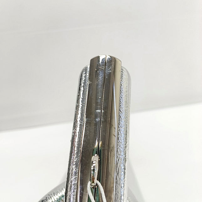 Fendi First Small Silver Shiny Calfskin Leather Clutch with Shoulder Strap