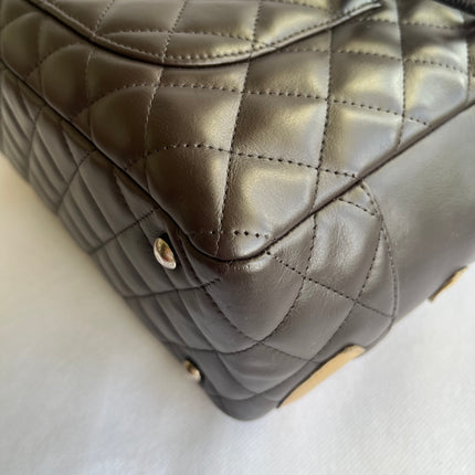 Chanel Cambon Medium Shoulder Bag Brown Calfskin Leather Snake-skin CC Logo Black Double Strap