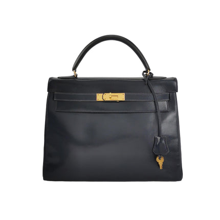Hermes Kelly 32 Retourne 78 Blue Marine Navy Box Leather Gold HW 1980-Luxbags