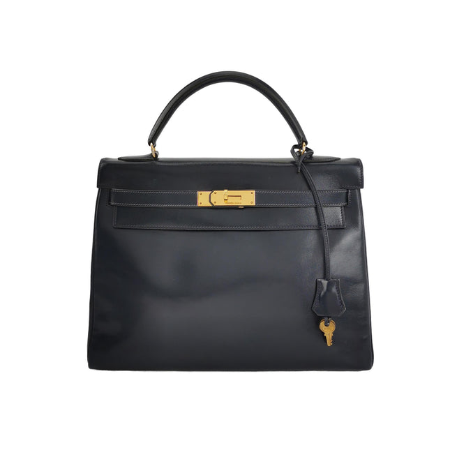 Hermes Kelly 32 Retourne 78 Blue Marine Navy Box Leather Gold HW 1980-Luxbags