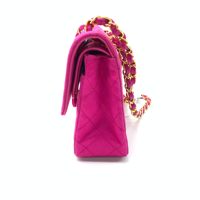 Chanel Classic Flap Medium Vintage Pink Fuchsia Silk Satin with 24k Gold Plated Hardware