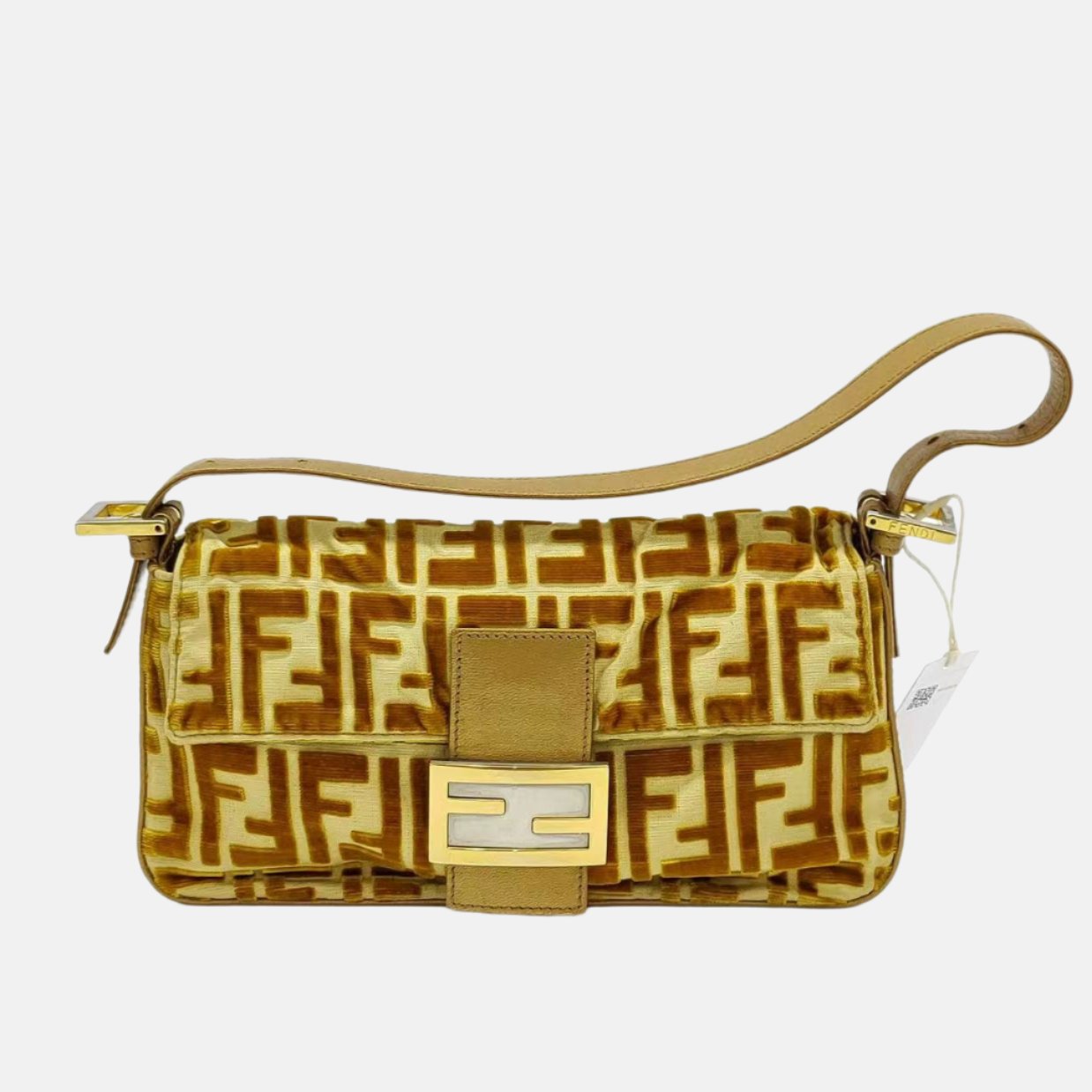 FENDI Baguette Gold FF Monogram Velvet Shoulder Bag-Luxbags