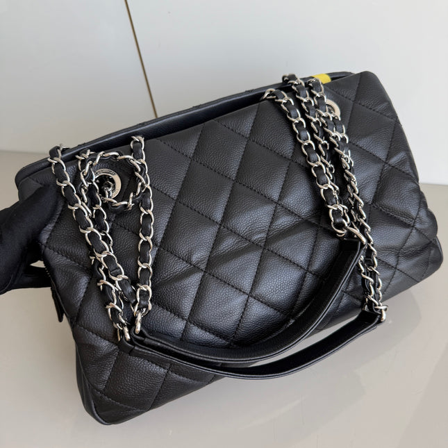 Chanel CC Logo Tote Black Soft Quilted Caviar Leather Silver Hardware 2011-2012