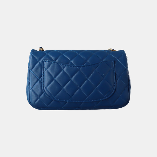 Chanel Classic Flap Rectangular Mini Blue Lambskin Pearl Crush Adjustable Gold Ball Chain