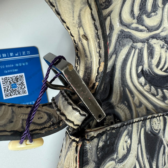 Fendi Mamma Baguette Blue White Flower Embossed Shoulder Bag