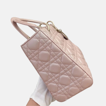 Lady Dior Medium Handbag Pearlescent Pink Cannage Leather Gold Hardware