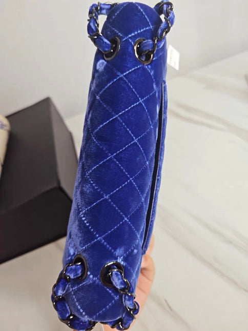 Chanel Classic Flap Medium Royal Blue Velvet Silver Hardware