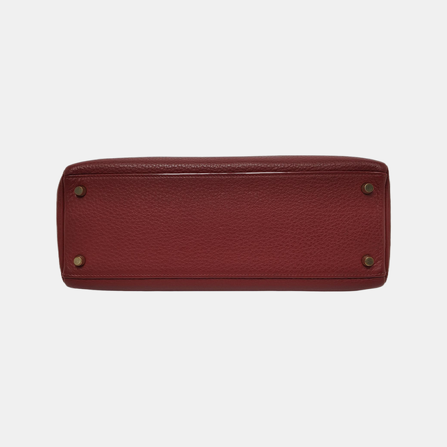 Hermes Kelly 32 Retourne Rouge H Burgundy Clemence Leather Double Ring Gold HW 2004