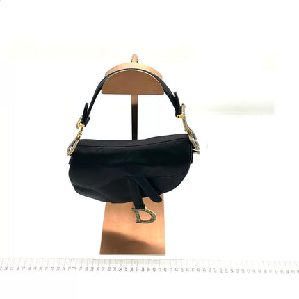 Dior Saddle Mini Silk Handbag Black with crystals